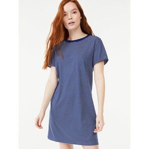 Free Assembly Women's Short Sleeve T-Shirt Dress with Cuffed Sleeves